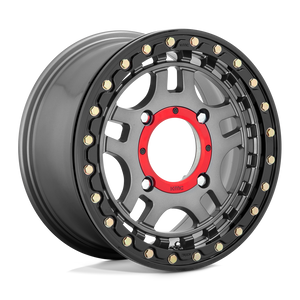 14X7 KMC Powersports KS240 RECON BEADLOCK GUN METAL W/ GLOSS BLACK RING 4X137
