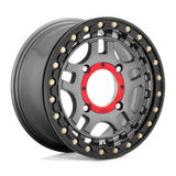 14X7 KMC Powersports KS240 RECON BEADLOCK GUN METAL W/ GLOSS BLACK RING 4X156