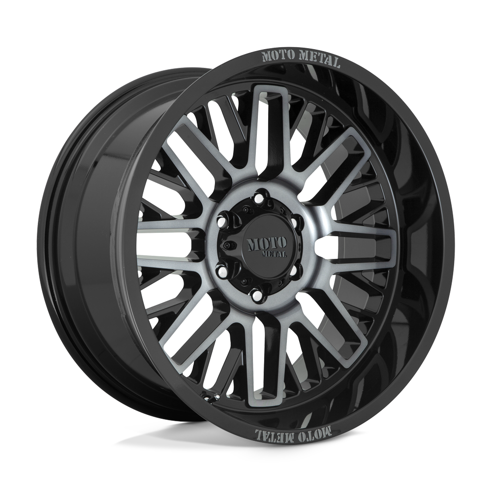 20X10 Moto Metal MO802 WARLOCK GLOSS BLACK MACH W/ GRAY TINT 5X150