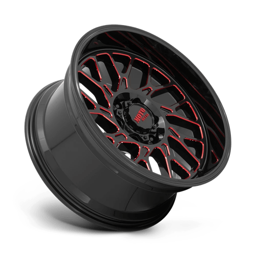 20X10 Moto Metal MO805 GLOSS BLACK MILLED W/ RED TINT 8X165.1