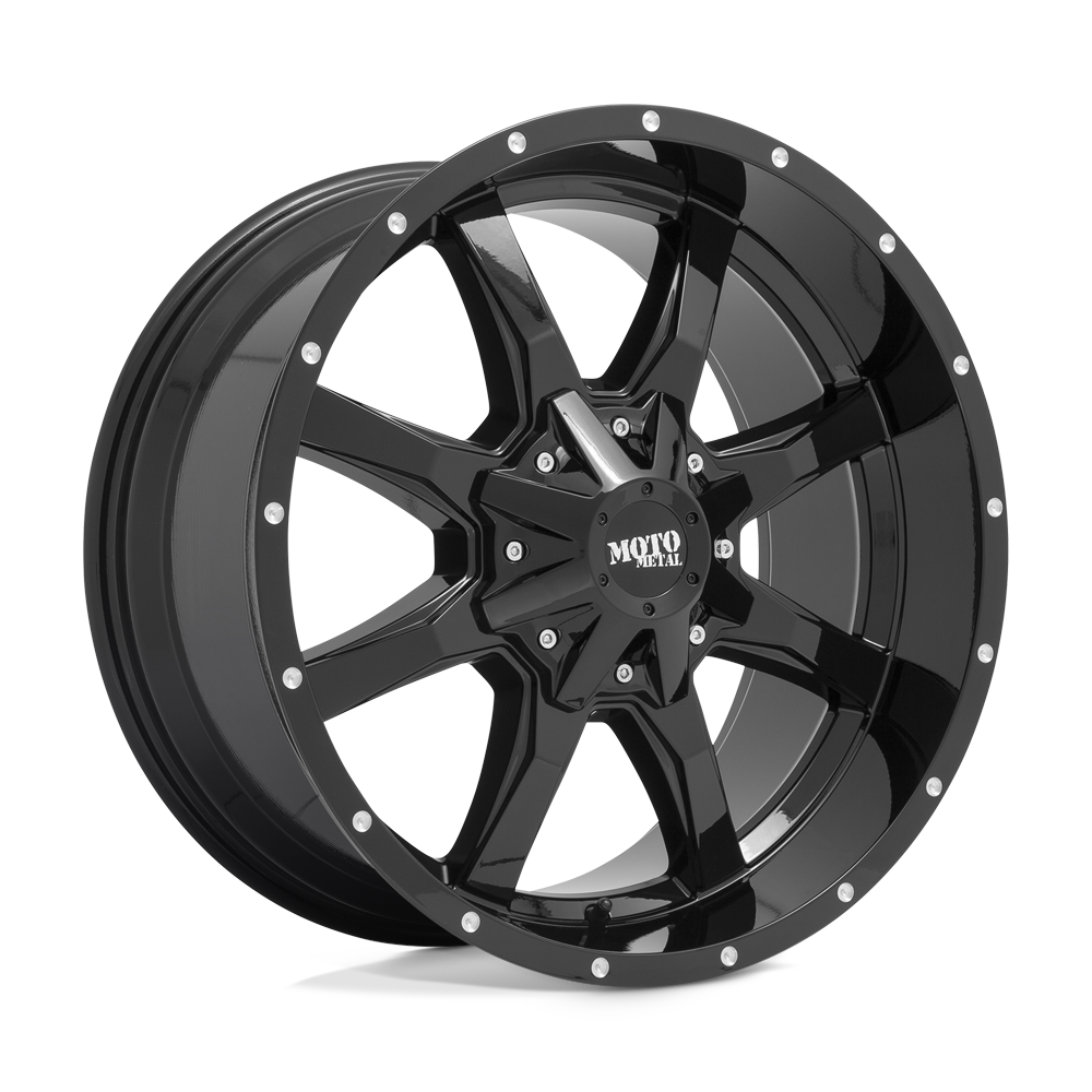 17X8 Moto Metal MO970 RIMS -  GLOSS BLACK W/ SPOT MILLED LIP 6X135