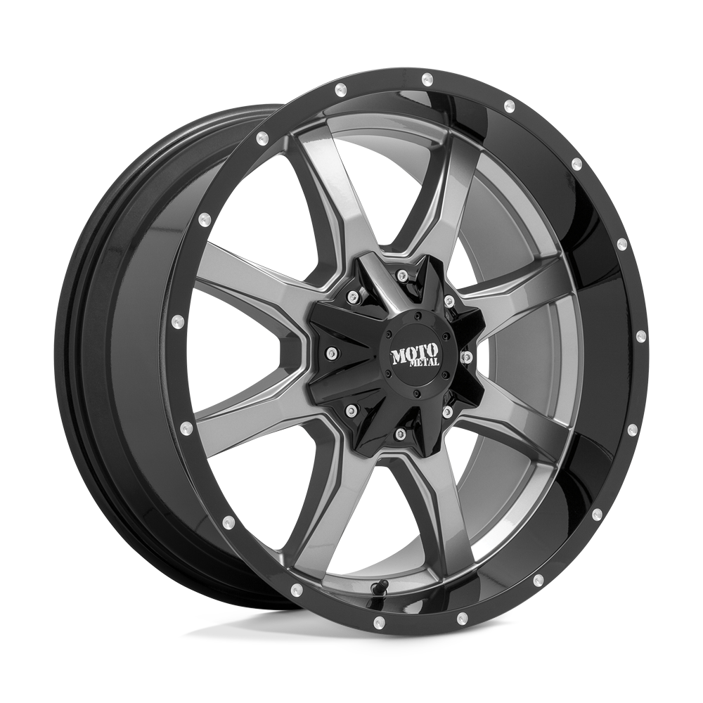 18X10 Moto Metal MO970 GLOSS GREY CENTER W GL-BLK LIP 6X135/6X139.7