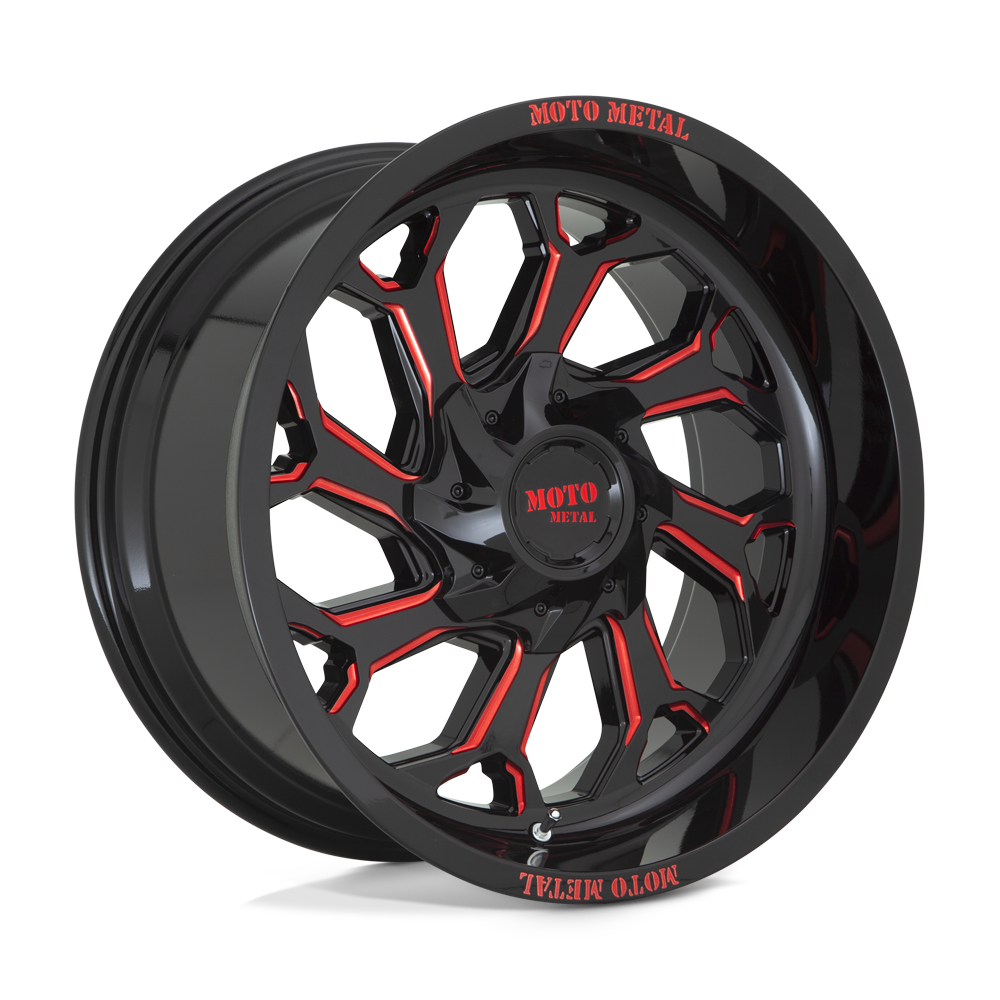 22X12 Moto Metal MO999 GLOSS BLACK MILLED W/ RED TINT 6X135/6X139.7