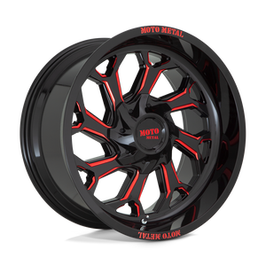 22X12 Moto Metal MO999 GLOSS BLACK MILLED W/ RED TINT 6X135/6X139.7