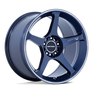 18X9.5 Motegi MR159 BATTLE V OBSIDIAN BLUE MACH LIP STRIPE 5X120