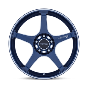 18X10.5 Motegi MR159 BATTLE V OBSIDIAN BLUE MACH LIP STRIPE 5X120