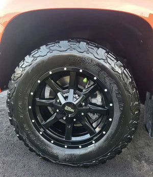 16X8 Moto Metal MO970 RIMS - GLOSS BLACK W/ SPOT MILLED LIP 6X135/6X139.7