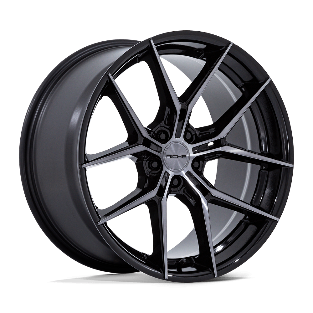 24X10 Niche 1PC NC279 PRODIGY 5 GLOSS BLACK DARK TINTED CLEAR 5X130