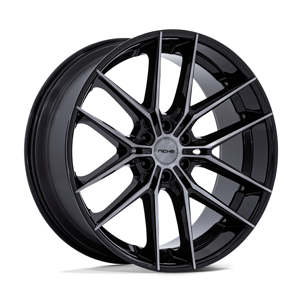 24X10 Niche 1PC NC280 PRODIGY 6 GLOSS BLACK DARK TINTED CLEAR 6X135