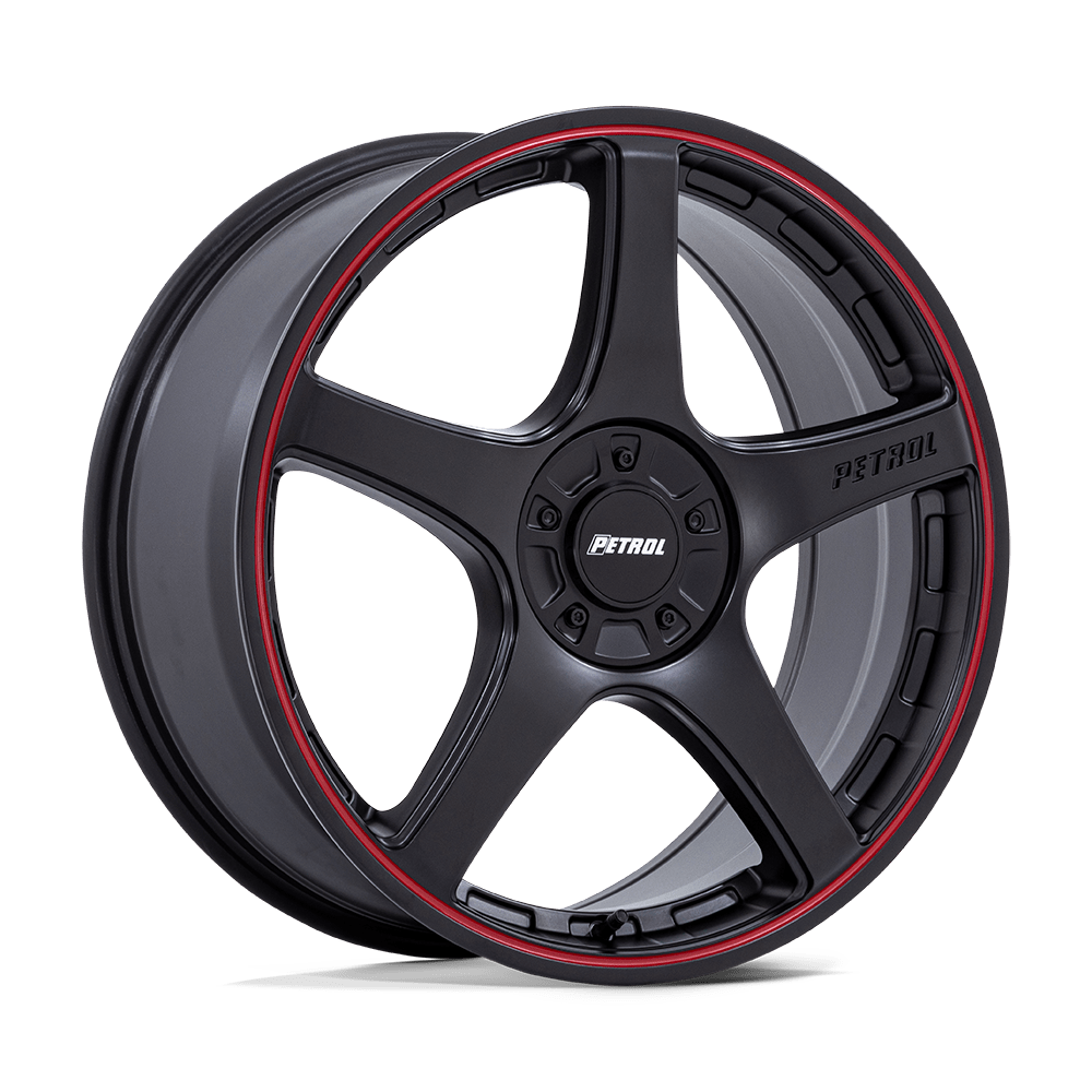 18X8 Petrol PE003 P2E MATTE BLACK W/ RED LIP 5X110/5X115