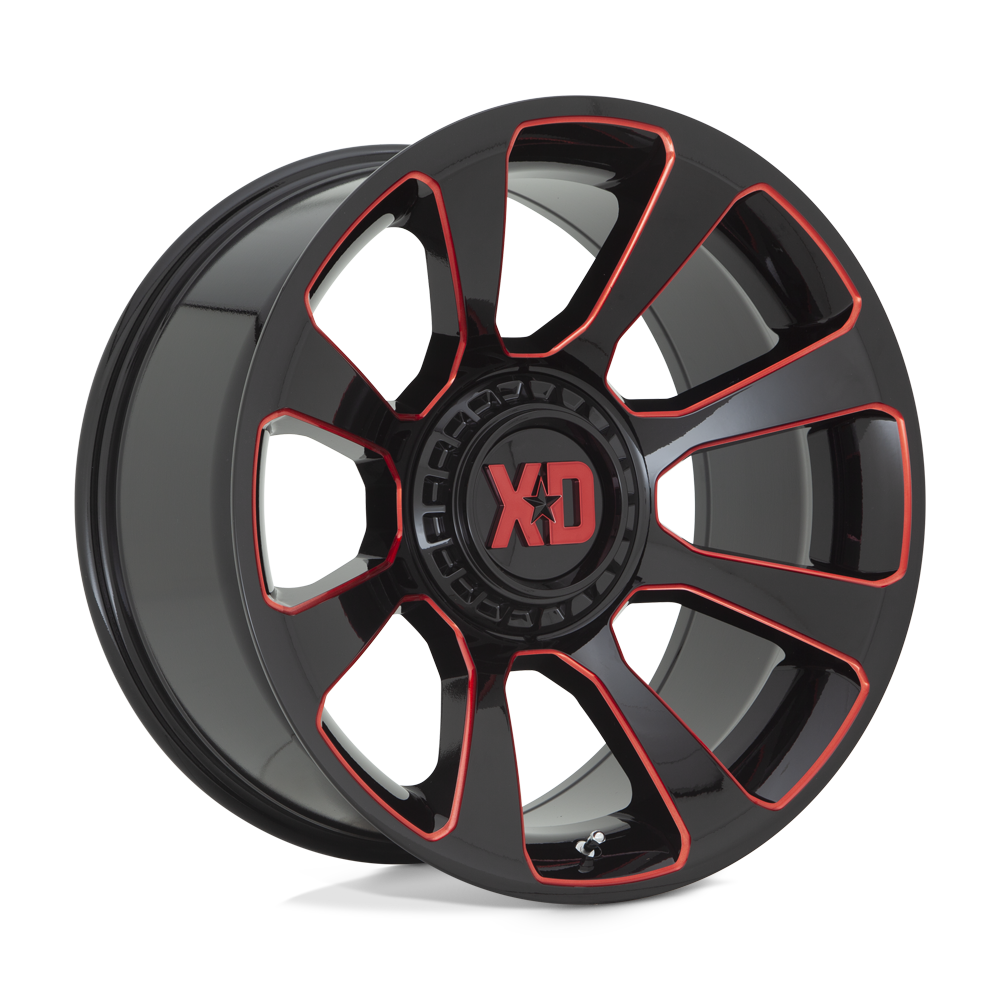 20X10 XD XD854 REACTOR GLOSS BLACK MILLED W/ RED TINT 5X139.7/5X150