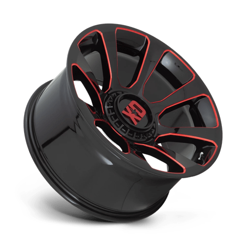 20X10 XD XD854 REACTOR GLOSS BLACK MILLED W/ RED TINT 5X139.7/5X150