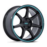 18X8.5 Rotiform RC208 BPU GLOSS BLACK W/ TEAL STRIPE 5X100