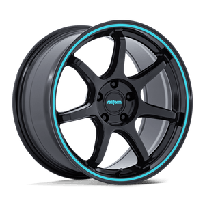 18X9.5 Rotiform RC208 BPU GLOSS BLACK W/ TEAL STRIPE 5X114.3