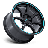 18X8.5 Rotiform RC208 BPU GLOSS BLACK W/ TEAL STRIPE 5X100