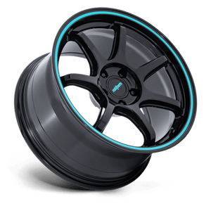 18X9.5 Rotiform RC208 BPU GLOSS BLACK W/ TEAL STRIPE 5X114.3