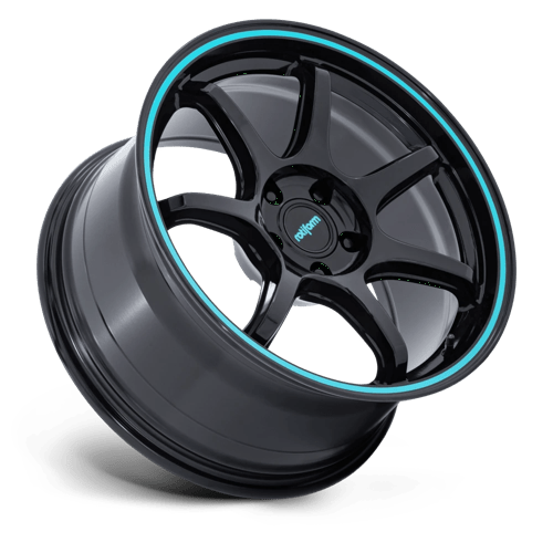 19X9.5 Rotiform RC208 BPU GLOSS BLACK W/ TEAL STRIPE 5X112