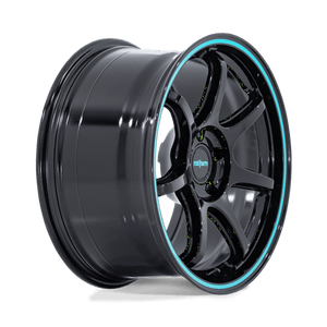 19X9.5 Rotiform RC208 BPU GLOSS BLACK W/ TEAL STRIPE 5X120