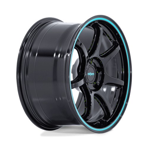 19X9.5 Rotiform RC208 BPU GLOSS BLACK W/ TEAL STRIPE 5X100