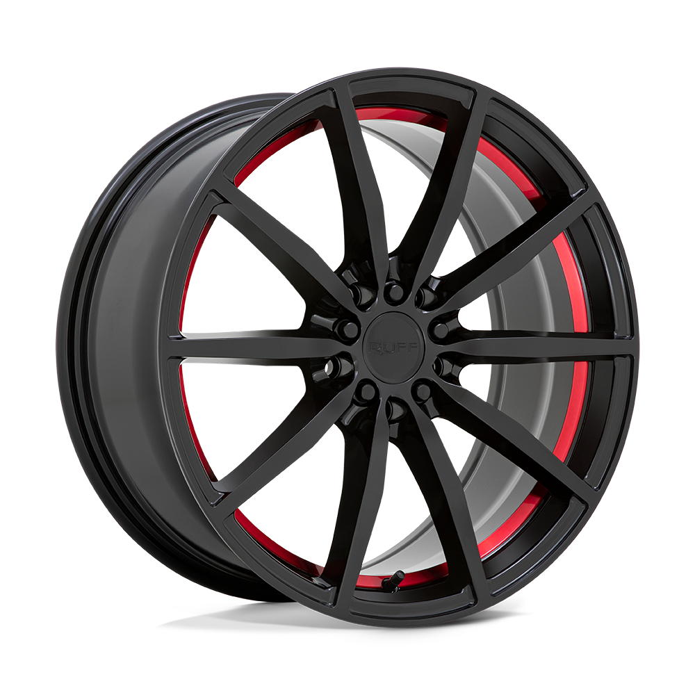 18" Ruff BURNOUT GLOSS BLACK W/ RED INNER LIP 5X112/5X120
