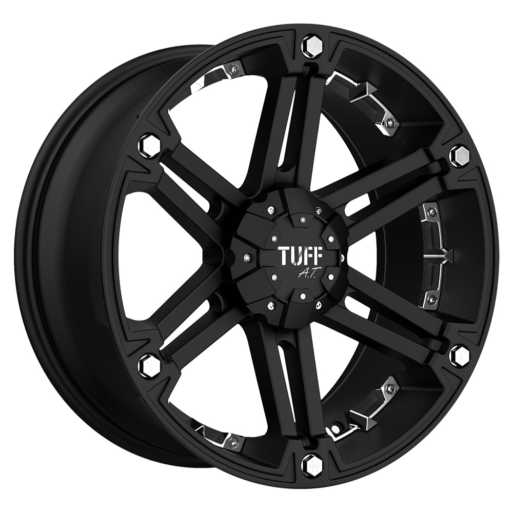 20X9 Tuff T01 FLAT BLACK W/ CHROME INSERTS 6X139.7
