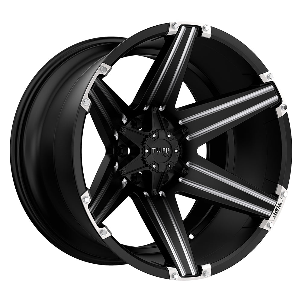 24" Tuff T12 SATIN BLACK W/ MILLED SPOKES 6X139.7
