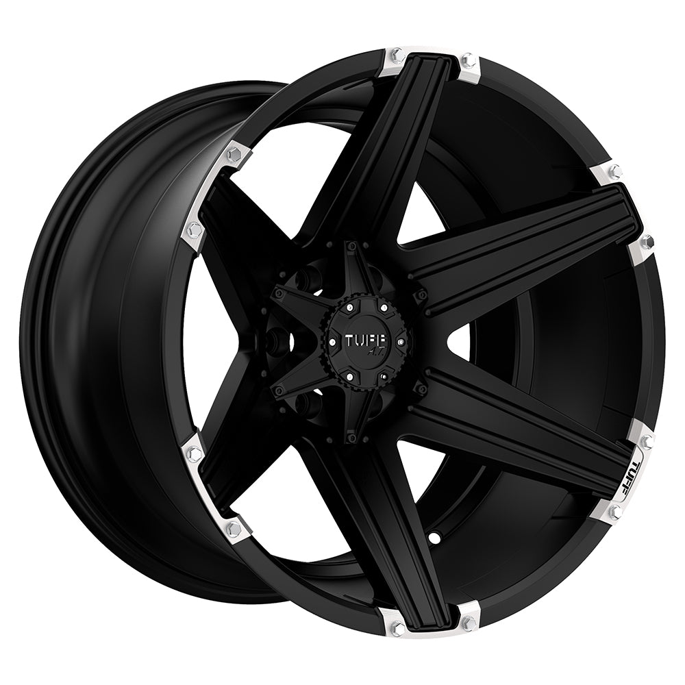20X12 Tuff T12 SATIN BLACK W/ BRUSHED INSERTS 6X139.7