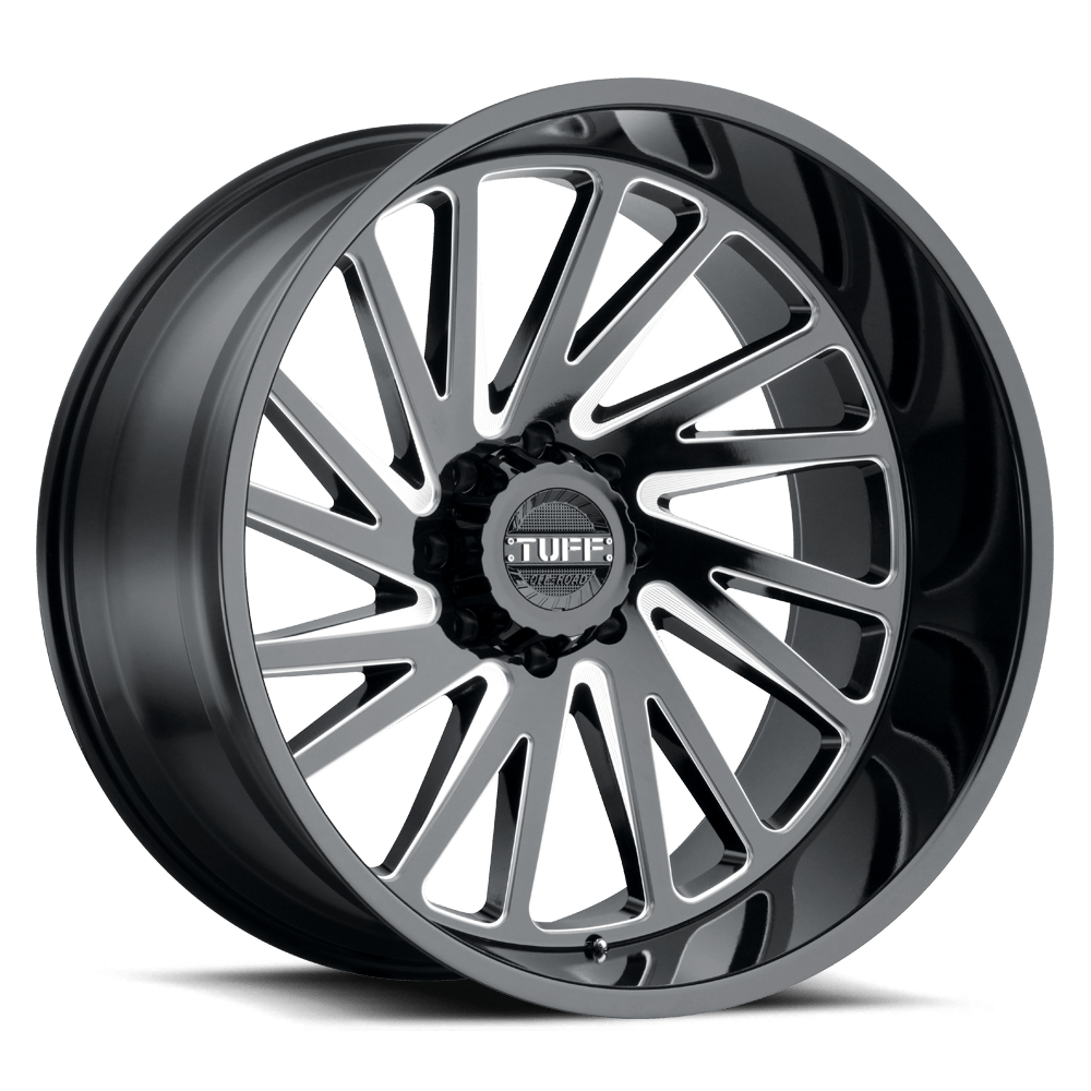 22" Tuff T2A GLOSS BLACK W/ MILLED SPOKES 6X139.7