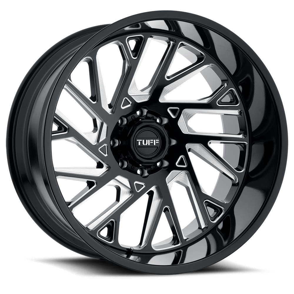 22" Tuff T4B GLOSS BLACK W/ MILLED SPOKES 8X165.1