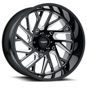 22" Tuff T4B GLOSS BLACK W/ MILLED SPOKES 8X165.1