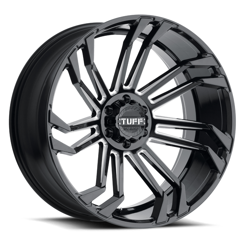 22" Tuff T21 GLOSS BLACK W/ MILLED SPOKES 6X135