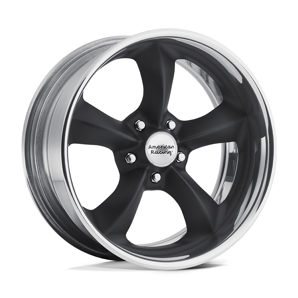 20X8.5 American Racing Vintage VN425 TORQ THRUST SL HOT ROD BLACK W/ POL LIP 5X127