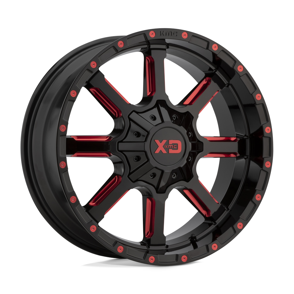 20X10 XD XD838 MAMMOTH GLOSS BLACK MILLED W/ RED TINT 5X127/5X139.7
