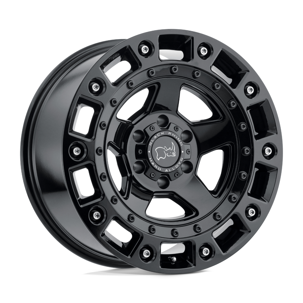 20" Black Rhino Hard Alloys CINCO GLOSS BLACK W/ STAINLESS BOLT 6X139.7