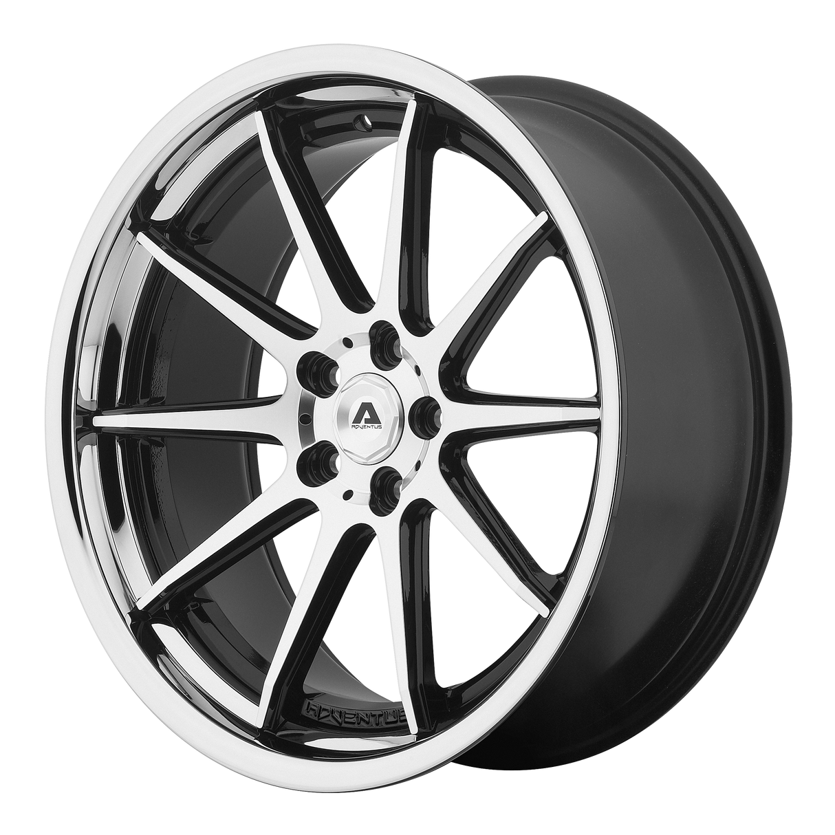 20X8.5 Adventus AVS-4 GLOSS BLACK MACHINED W/ SS LIP 5X100