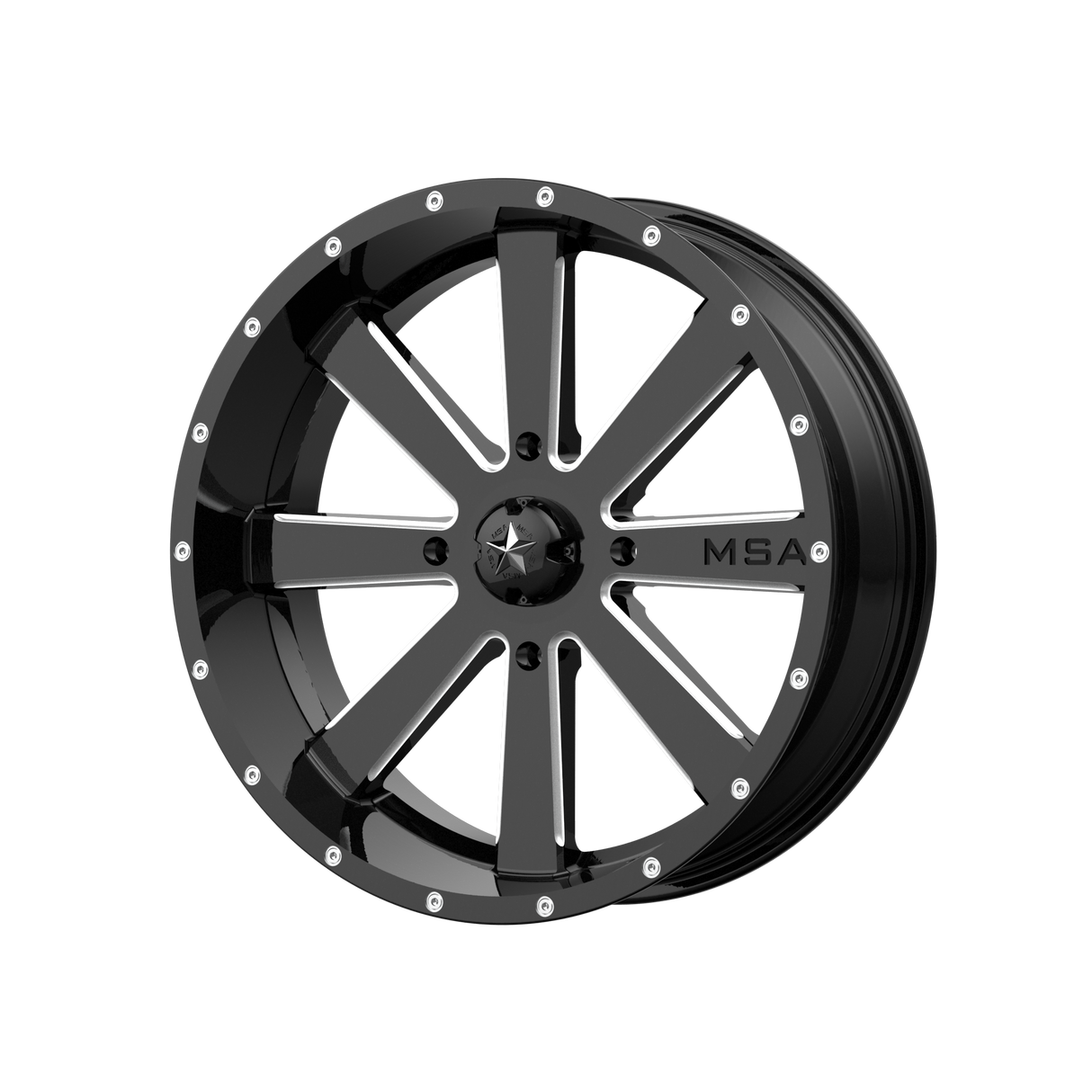 18X7 MSA Offroad Wheels M34 FLASH GLOSS BLACK MILLED 4X156