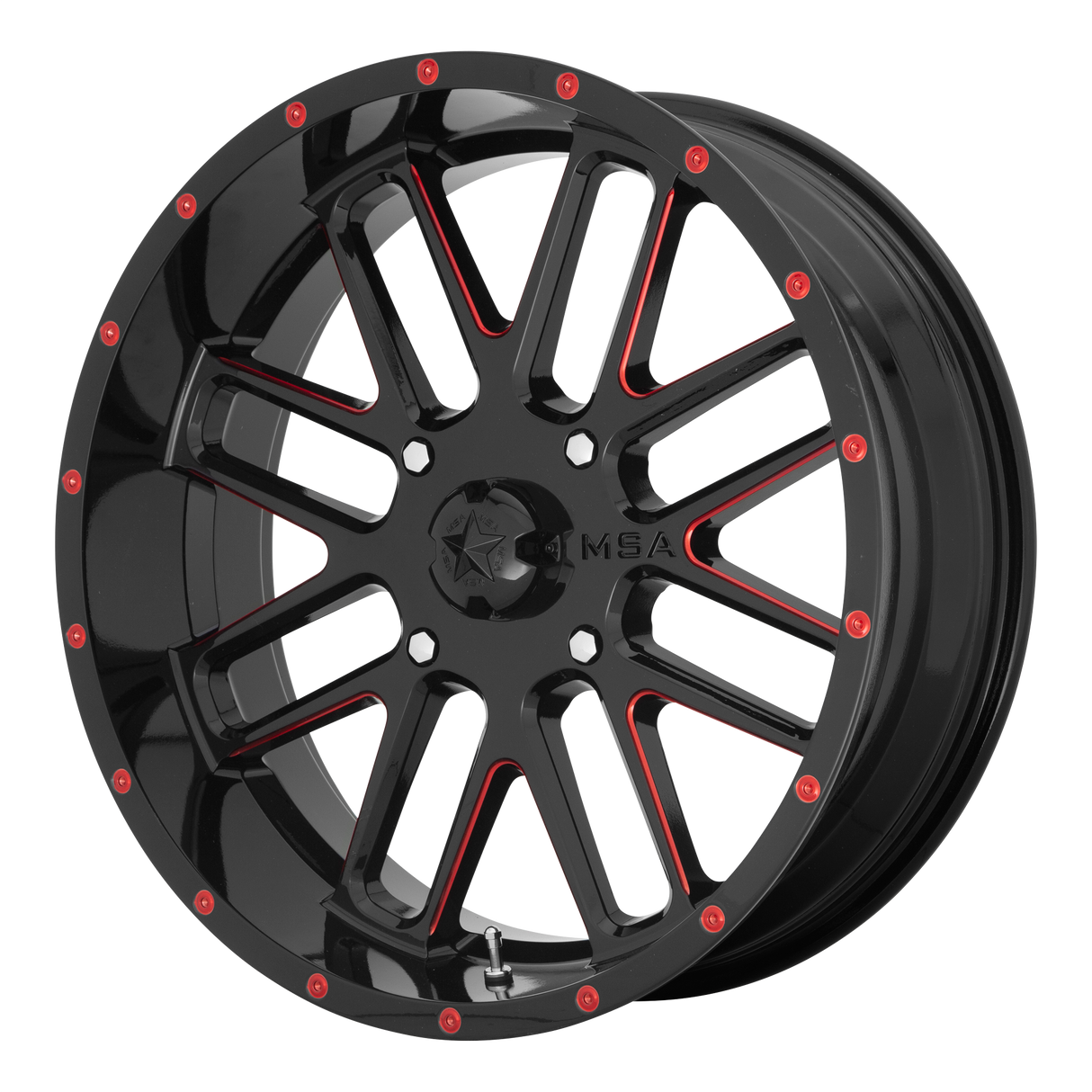 22X7 MSA Offroad Wheels M35 BANDIT GLOSS BLACK MILLED W/ RED TINT 4X137