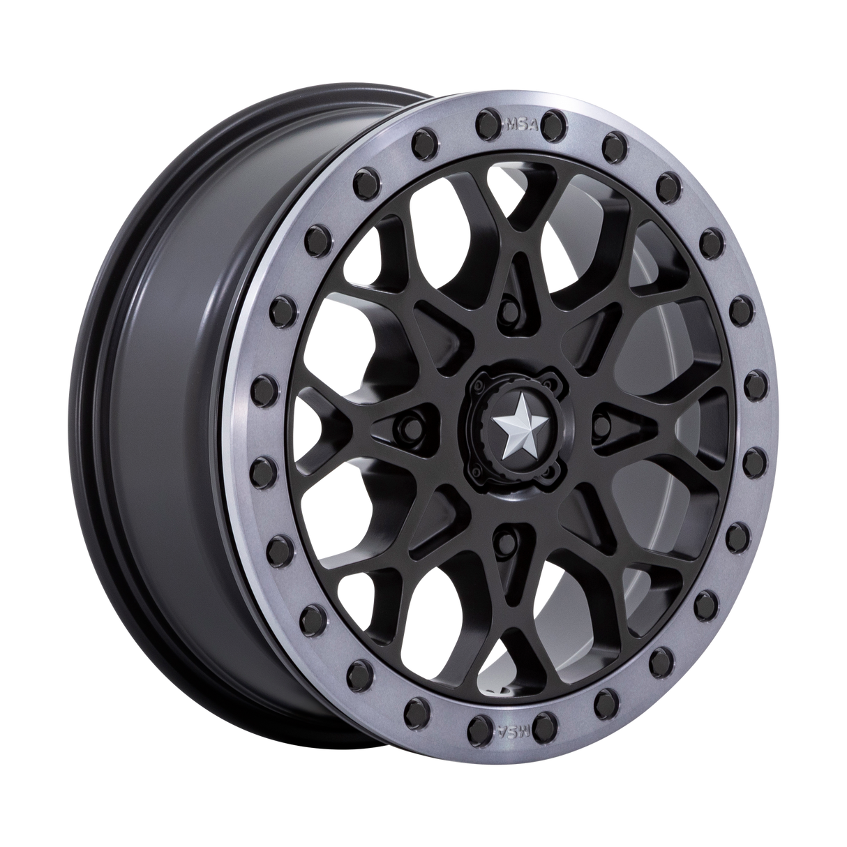 15X6 MSA Offroad Wheels M48 PORTAL BEADLOCK SATIN BLACK W/ GRAY TINT RING 4X156