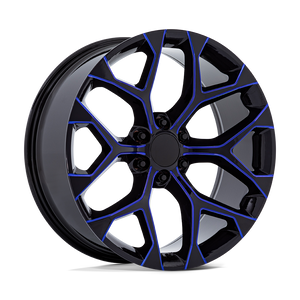 24" Performance Replicas PR176 GLOSS BLACK MACHINED BLUE MILL 6X139.7