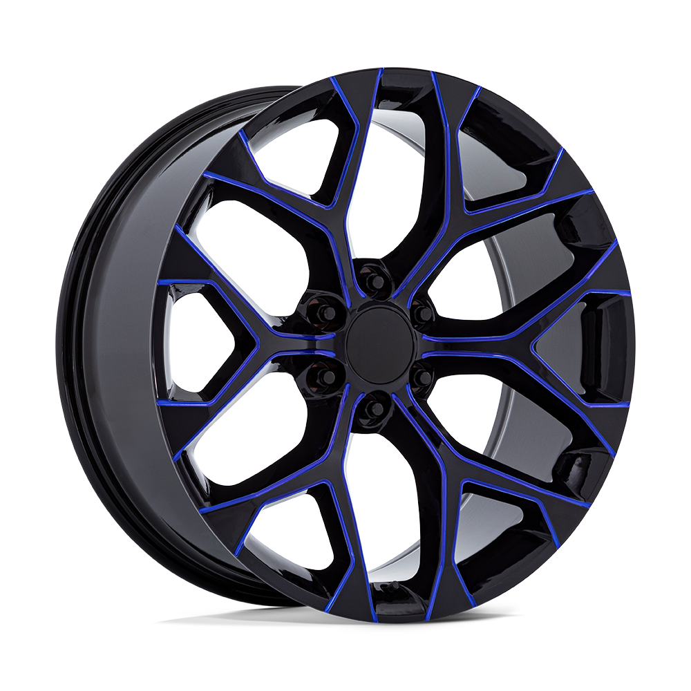 22" Performance Replicas PR176 GLOSS BLACK MACHINED BLUE MILL 6X139.7