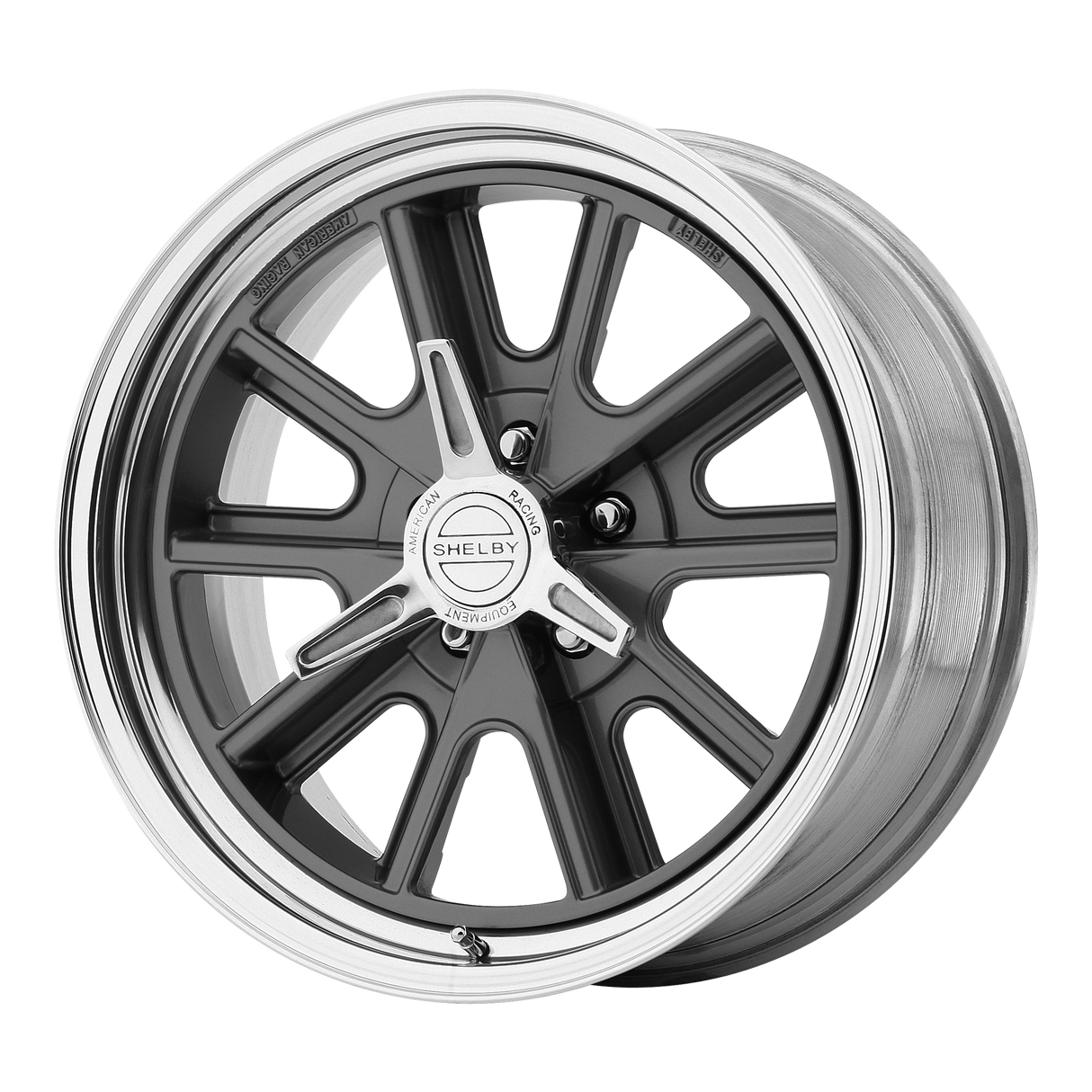 18X8 American Racing Vintage VN407 COBRA TWO-PC MAG GRAY POLISH BARREL 5X114.3