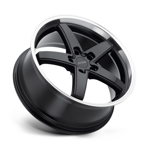 17" Petrol P1B GLOSS BLACK W/ MACH CUT LIP 5X112