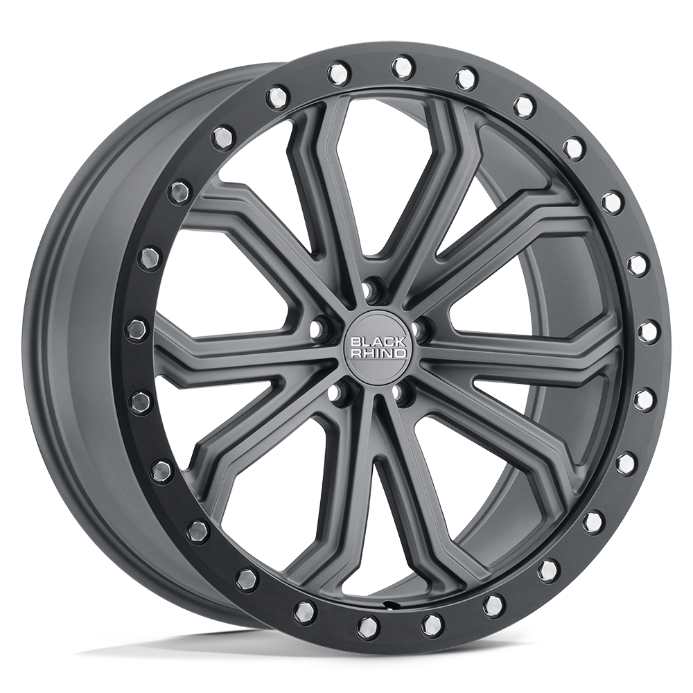 20" Black Rhino Hard Alloys TRABUCO M-GUNMETAL W/ BLACK RG & SLVR 5X127
